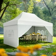 Alpha Joy 10'x 15' Easy Setup Pop Up Canopy Outdoor Event Instant Canopy Tent with 4 Removable Sidewalls \u0026 Carry Bag, White